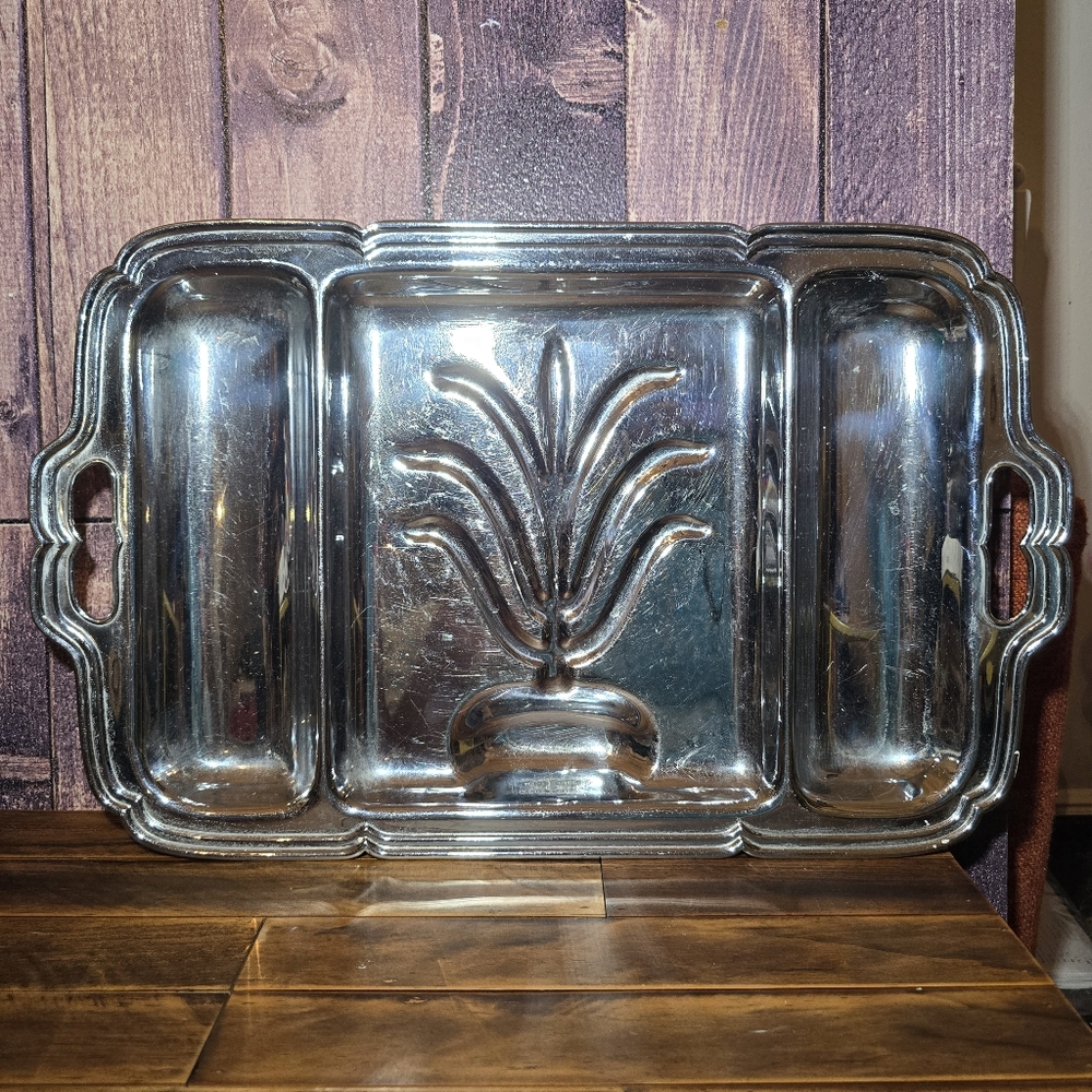 Vintage Silver-Plated Footed Meat Serving Tray – Tree Design, 17”